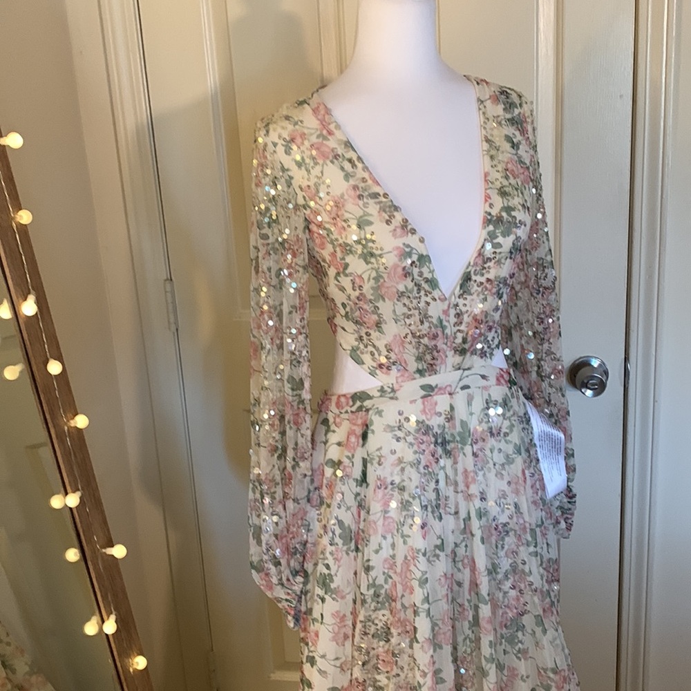 Mac Duggal Sequined Floral Print Cutout Lace-Up Gown Anthropologie - Picture 6 of 14